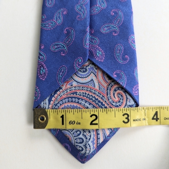 Ted Baker Paisley Micro Ribbed Cornflower Pink Classic Width Silk Tie 61"Long - Picture 8 of 8